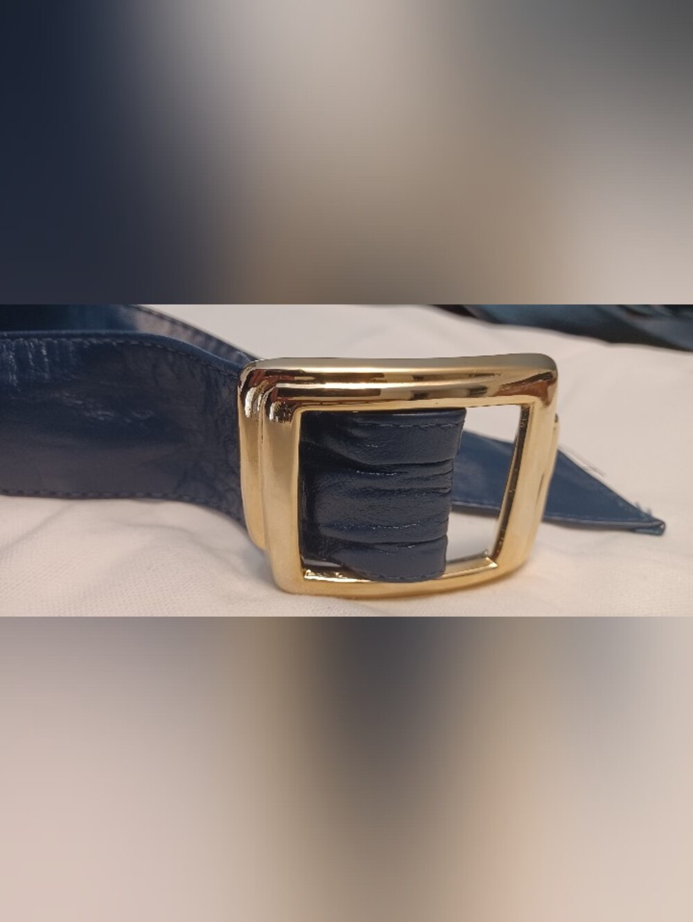 Navy Leather Belt with Gold Buckle. PEARL .1985.